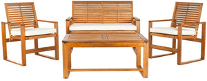 Safavieh Ozark Outdoor Living Set 4 Piece Natural Acacia Wood Polyester Foam Galvanized Steel FOX6007A 683726467618