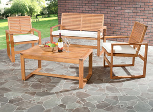 Safavieh Ozark Outdoor Living Set 4 Piece Natural Acacia Wood Polyester Foam Galvanized Steel FOX6007A 683726467618