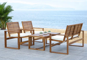 Safavieh Ozark Outdoor Living Set 4 Piece Natural Acacia Wood Polyester Foam Galvanized Steel FOX6007A 683726467618