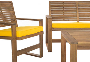 Safavieh Ozark Outdoor Living Set 4 Piece Brown Yellow Acacia Wood Polyester Foam Galvanized Steel FOX6007B 683726808572