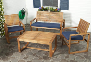 Safavieh Ozark Outdoor Living Set 4 Piece Brown Navy Acacia Wood Polyester Foam Galvanized Steel FOX6007C 683726808879