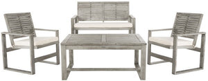Safavieh Ozark Outdoor Living Set 4 Piece Grey Wash Acacia Wood Polyester Foam Galvanized Steel FOX6007D 889048330764