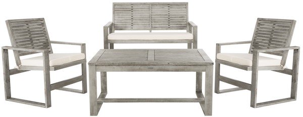 Safavieh Ozark Outdoor Living Set 4 Piece Grey Wash Acacia Wood Polyester Foam Galvanized Steel FOX6007D 889048330764
