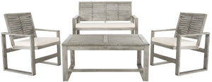 Safavieh Ozark Outdoor Living Set 4 Piece Grey Wash Acacia Wood Polyester Foam Galvanized Steel FOX6007D 889048330764