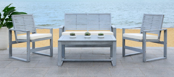 Safavieh Ozark Outdoor Living Set 4 Piece Grey Wash Acacia Wood Polyester Foam Galvanized Steel FOX6007D 889048330764