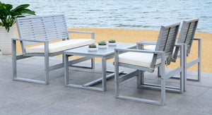 Safavieh Ozark Outdoor Living Set 4 Piece Grey Wash Acacia Wood Polyester Foam Galvanized Steel FOX6007D 889048330764