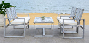 Safavieh Ozark Outdoor Living Set 4 Piece Grey Wash Acacia Wood Polyester Foam Galvanized Steel FOX6007D 889048330764