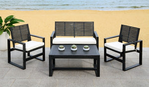 Safavieh Ozark Outdoor Living Set 4 Piece Black Wash Acacia Wood Polyester Foam Galvanized Steel FOX6007E 889048330771