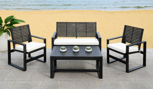Safavieh Ozark Outdoor Living Set 4 Piece Black Wash Acacia Wood Polyester Foam Galvanized Steel FOX6007E 889048330771