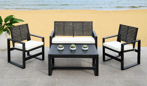 Safavieh Ozark Outdoor Living Set 4 Piece Black Wash Acacia Wood Polyester Foam Galvanized Steel FOX6007E 889048330771