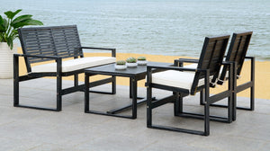 Safavieh Ozark Outdoor Living Set 4 Piece Black Wash Acacia Wood Polyester Foam Galvanized Steel FOX6007E 889048330771