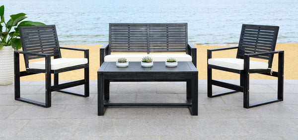 Safavieh Ozark Outdoor Living Set 4 Piece Black Wash Acacia Wood Polyester Foam Galvanized Steel FOX6007E 889048330771