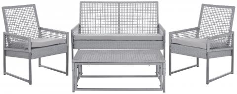 Safavieh Shawmont Outdoor Set Grey Beige Rattan PE Ratan Terylene Foam Aluminum FOX6010A 683726543305
