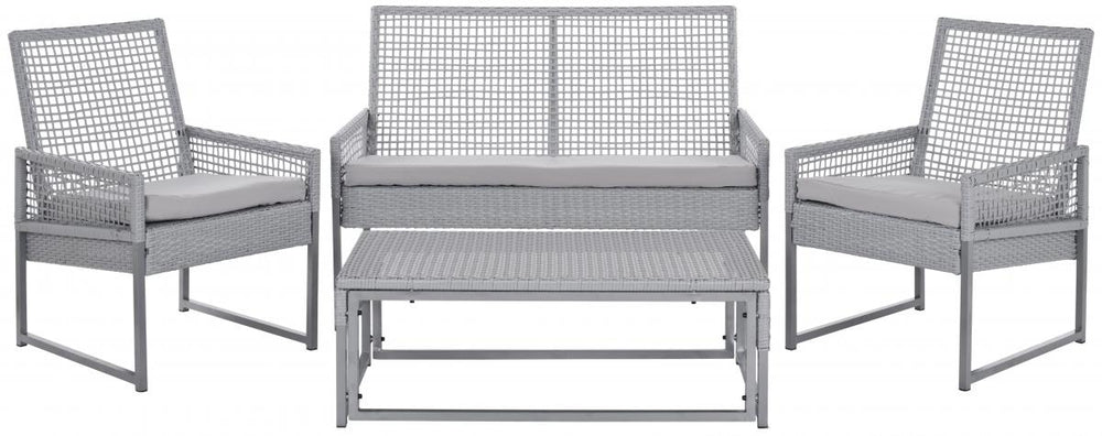 Safavieh Shawmont Outdoor Set Grey Beige Rattan PE Ratan Terylene Foam Aluminum FOX6010A 683726543305