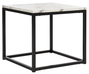 Safavieh Baize End Table White Grey Wood Resin Marble MDF FOX6023A 889048180017