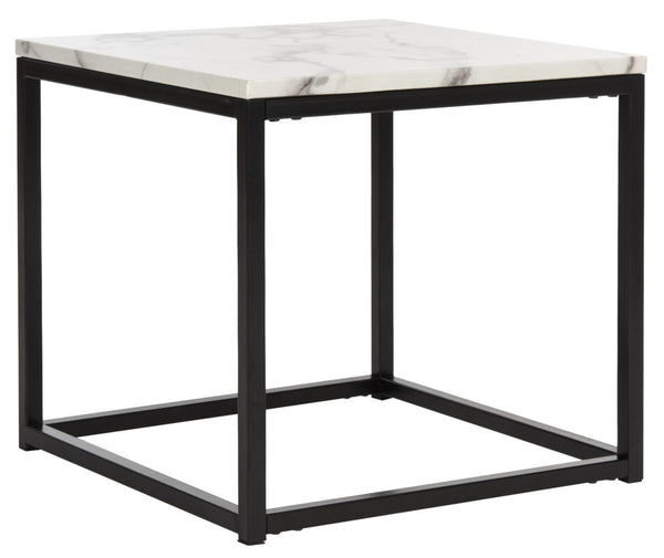 Safavieh Baize End Table White Grey Wood Resin Marble MDF FOX6023A 889048180017