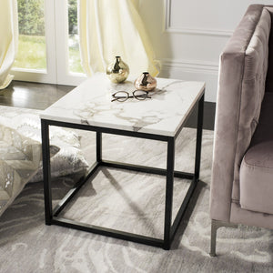 Safavieh Baize End Table White Grey Wood Resin Marble MDF FOX6023A 889048180017