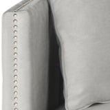 Safavieh Sarah Settee with Pillows Tufted Grey Washed Oak NC Coating Rubberwood Foam Iron Polyurethane Polyester Fabric FOX6206B 683726943327