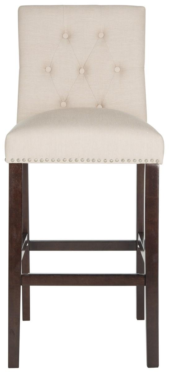 Safavieh - Set of 2 - Norah Bar Stool Beige Espresso Lacquer Coating Rubberwood Foam Iron Linen FOX6210A-SET2 889048082915