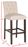 Safavieh - Set of 2 - Norah Bar Stool Beige Espresso Lacquer Coating Rubberwood Foam Iron Linen FOX6210A-SET2 889048082915