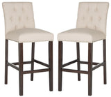 Safavieh - Set of 2 - Norah Bar Stool Beige Espresso Lacquer Coating Rubberwood Foam Iron Linen FOX6210A-SET2 889048082915