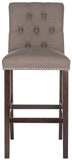 Safavieh - Set of 2 - Norah Bar Stool Dark Taupe Espresso Lacquer Coating Rubberwood Foam Iron Linen FOX6210B-SET2 889048082922