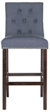 Safavieh - Set of 2 - Norah Bar Stool Navy Espresso Lacquer Coating Rubberwood Foam Iron Linen FOX6210C-SET2 889048082939