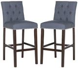 Safavieh - Set of 2 - Norah Bar Stool Navy Espresso Lacquer Coating Rubberwood Foam Iron Linen FOX6210C-SET2 889048082939