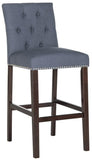 Safavieh - Set of 2 - Norah Bar Stool Navy Espresso Lacquer Coating Rubberwood Foam Iron Linen FOX6210C-SET2 889048082939