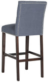 Safavieh - Set of 2 - Norah Bar Stool Navy Espresso Lacquer Coating Rubberwood Foam Iron Linen FOX6210C-SET2 889048082939