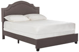 Safavieh Theron Bed Full Dark Taupe and Espresso Brass Nailheads Plywood Rubberwood Linen Iron Stainless Steel FOX6211D-F 889048012653