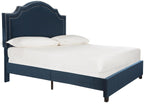 Safavieh Theron Bed Full Navy and Espresso Nickel Nailhead Plywood Rubberwood Hardwood Velvet Foam Metal Black FOX6211E-F 889048270039