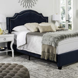 Safavieh Theron Bed Full Navy and Espresso Nickel Nailhead Plywood Rubberwood Hardwood Velvet Foam Metal Black FOX6211E-F 889048270039