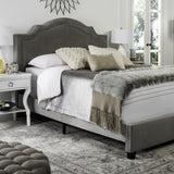 Safavieh Theron Bed Full Grey and Espresso Nickel Nailhead Plywood Rubberwood Hardwood Velvet Foam Metal Black FOX6211F-F 889048263673