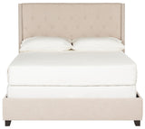 Safavieh Winslet Bed Queen Light Beige and Espresso Silver Nailheads Plywood Rubberwood Linen Iron Stainless Steel FOX6212B-Q 889048012745