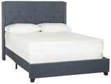 Safavieh Winslet Bed Full Navy and Espresso Silver Nailheads Plywood Rubberwood Linen Iron Stainless Steel FOX6212C-F 889048012776