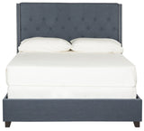 Safavieh Winslet Bed Full Navy and Espresso Silver Nailheads Plywood Rubberwood Linen Iron Stainless Steel FOX6212C-F 889048012776