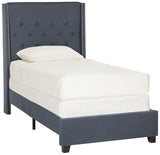 Safavieh Winslet Bed Full Navy and Espresso Silver Nailheads Plywood Rubberwood Linen Iron Stainless Steel FOX6212C-F 889048012776