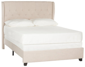 Safavieh Blanchett Bed Full Light Beige and Espresso Plywood Rubberwood Linen Iron Stainless Steel FOX6213A-F 889048012851