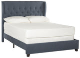 Safavieh Blanchett Bed Full Navy and Espresso Plywood Rubberwood Linen Iron Stainless Steel FOX6213B-F 889048012899