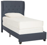 Safavieh Blanchett Bed Full Navy and Espresso Plywood Rubberwood Linen Iron Stainless Steel FOX6213B-F 889048012899