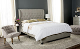 Safavieh Blanchett Bed Queen Light Grey and Espresso Plywood Rubberwood Linen Iron Stainless Steel FOX6213C-Q 889048012943