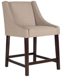 Safavieh Dylan Counter Stool Taupe Espresso Lacquer Coating Rubberwood Foam Iron Linen FOX6221B 889048014336