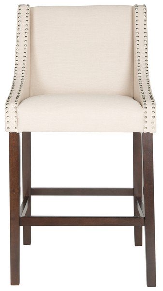 Safavieh Dylan Bar Stool Beige Espresso Lacquer Coating Rubberwood Foam Iron Linen FOX6222A 889048014374