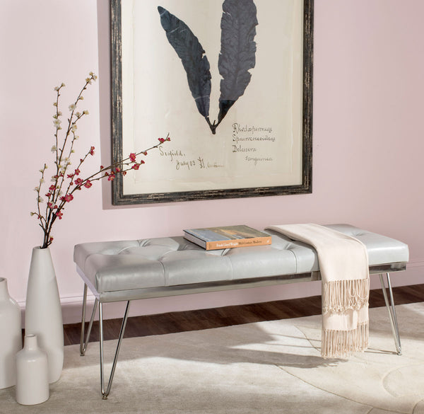 Safavieh Marcella Bench Grey Chrome Plywood Foam Iron PU FOX6224B 889048014220