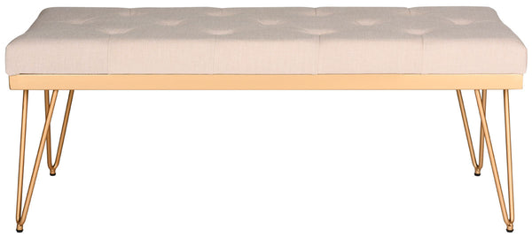 Safavieh Marcella Bench Beige Gold Plywood Foam Iron Linen FOX6224C 889048014237