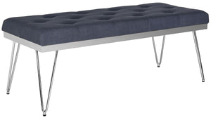 Safavieh Marcella Bench Navy Chrome Plywood Foam Iron Linen FOX6224D 889048014244