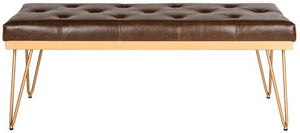 Safavieh Marcella Bench Brown Gold Plywood Foam Iron PU FOX6224E 889048014251