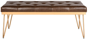 Safavieh Marcella Bench Brown Gold Plywood Foam Iron PU FOX6224E 889048014251