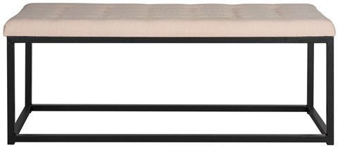 Safavieh Reynolds Bench Beige Black Plywood Foam Iron Linen FOX6225A 889048014268